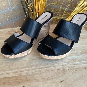 Cork platform shoes.